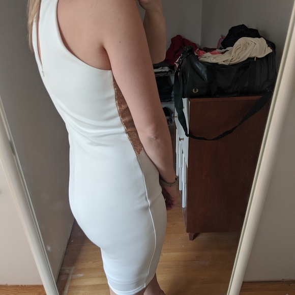 White Midi Dress Gold Sequin Detail - Picture 6 of 8